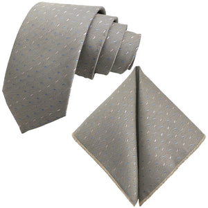 GASSANI 2-SET Krawattenset Taupe Getupft, Greige Krawatte 8cm Schmal Tupfen-Muster Pastell-Blau Perlviolett Rosa,  Einstecktuch
