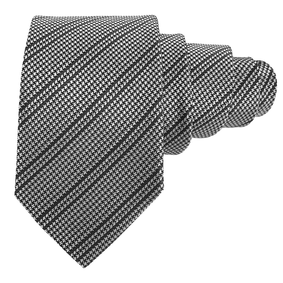 GASSANI 2-SET Krawattenset, Houndstooth Krawatte 8cm Schmal Hahnentritt-Muster Gestreift, Silber-Grau Schwarz Extra Lange Jacquard Herren-Krawatte,  Einstecktuch