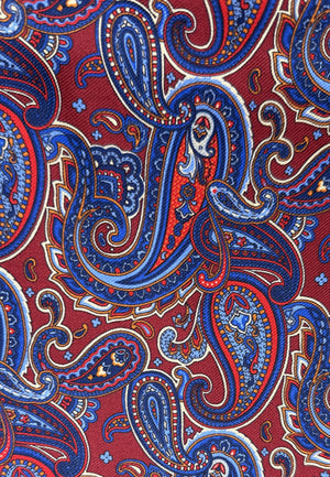 GASSANI Eleganter Paisley Herren Seiden-Schal zum Anzug oder Sakko, Seide und Wolle, Halstuch Bordeaux-Rot Royal-Blau Bunt Vintage MADE IN ITALY