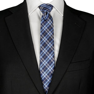 GASSANI 6cm Schmale Blau-Weiss Karierte Herren-Krawatte, Karo Check-Muster Vintage Schlips Binder