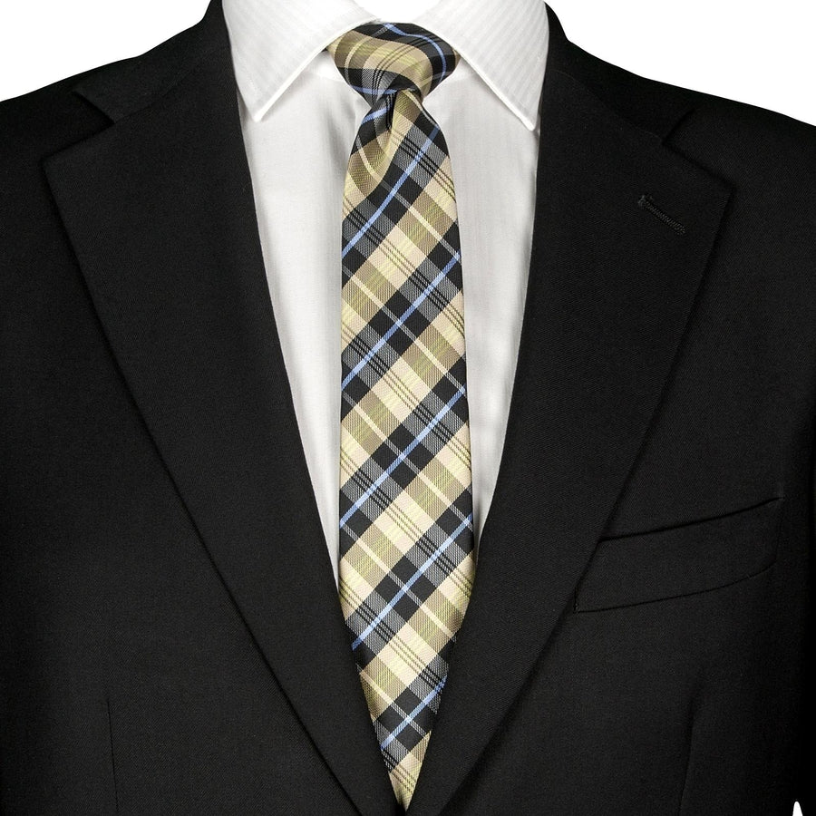 6cm Schmale Beige-Schwarz Karierte Herren-Krawatte, Karo Check-Muster Vintage Schlips Binder