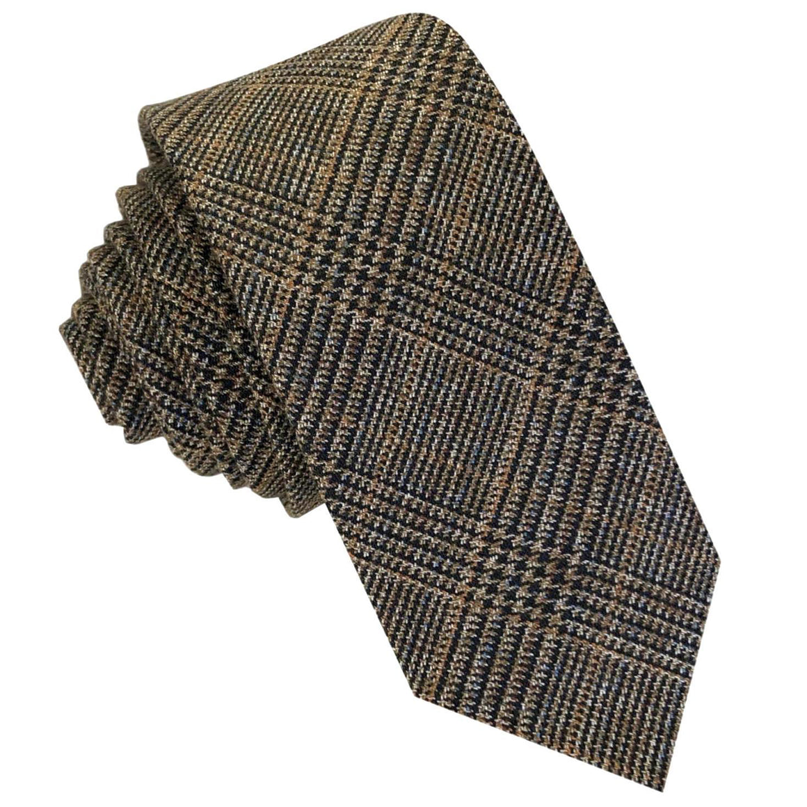 GASSANI 6cm Schmale Beige-Braune Vintage Wollkrawatte, Herren-Krawatte Schlips Binder Wolle Kariert