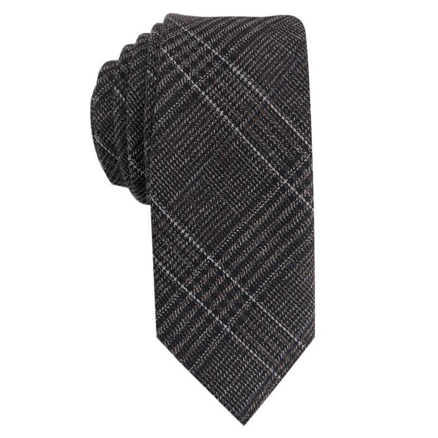 GASSANI 6 cm úzká tmavě hnědá retro vlněná kravata, pánská kravata kravata vlněná kostkovaná