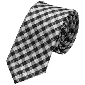 6m Schmale Schwarz-Weiss Karierte Herren-Krawatte, Karo Check-Muster Vintage Schlips Binder