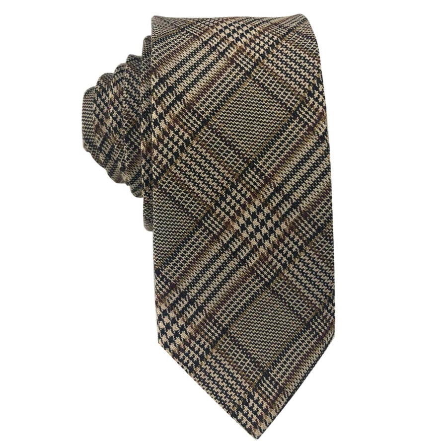 GASSANI 6cm úzká béžová vintage vlněná kravata, pánská kravatový pořadač z vlny, kostkovaný
