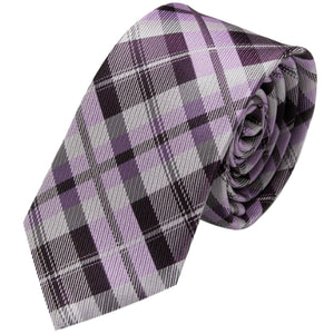 GASSANI 6cm Schmale Violett-Lila Karierte Herren-Krawatte, Vintage Karo Check-Muster Schlips Binder