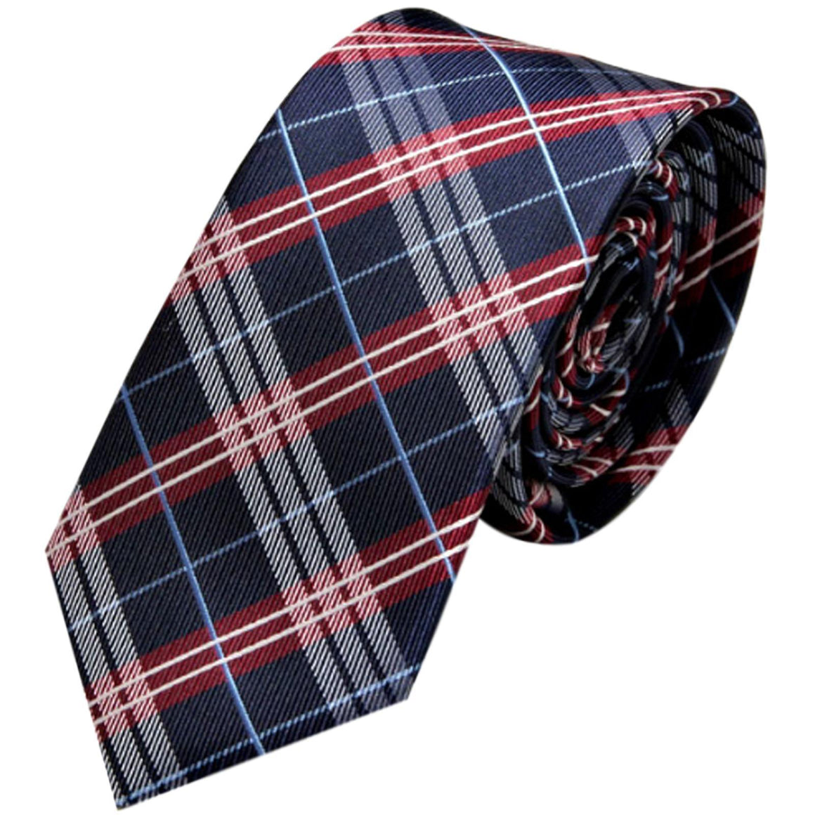 GASSANI 6cm Schmale Blau-Rot Karierte Herren-Krawatte, Karo Check-Muster Vintage Schlips Binder