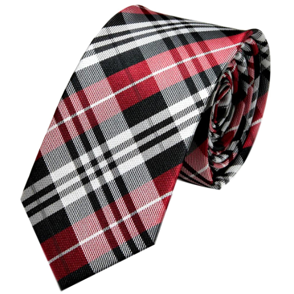 GASSANI 6cm Schmale Rot-Schwarz Karierte Herren-Krawatte, Karo Check-Muster Vintage Schlips Binder