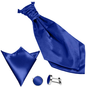 GASSANI 3-SET Satin Plastron Krawattenset, Royal-Blaue Breite Hochzeitskrawatte, Krawattenschal und Einstecktuch