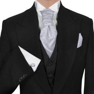 GASSANI 3-SET Satin Plastron Krawattenset, Silber-Graue Hochzeitskrawatte, Krawattenschal und Einstecktuch