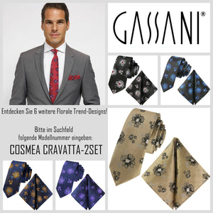 GASSANI 2-SET sada kravat, štíhlá černá extra dlouhá květinová kravata královská modrá květinová, 6 cm tenká žakárová pánská svatební kravata kapesní