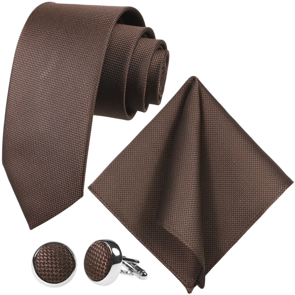 GASSANI 3-SET  Braunes Krawattenset, 8cm Breite Lange Herren-Krawatte, Braune Hochzeitskrawatte