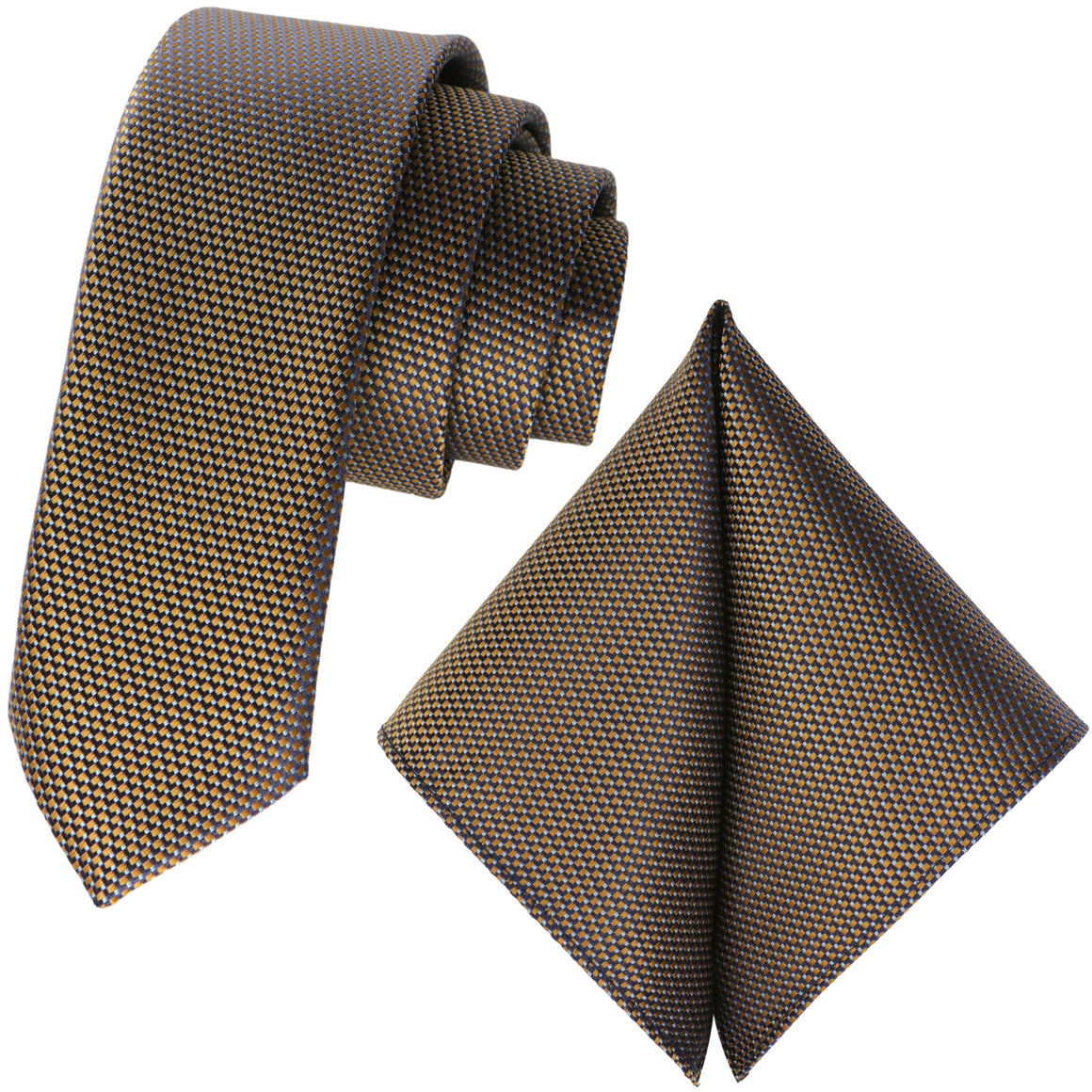 GASSANI 2-SET Krawattenset, 6cm Dünne Schmale Beige-Braune Extra Lange Jacquard Herren-Krawatte Kariert,  Einstecktuch