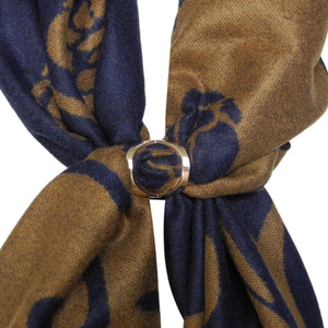 GASSANI Damen-Schal Blau Goldbraun Schalring, Wollschal Weich und Warm, Blumen-Muster Vintage Geblümt Tuchring