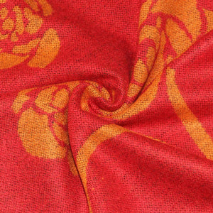 GASSANI Damen-Schal Korall-Rot Gelb Schalring, Wollschal Weich und Warm, Blumen-Muster Vintage Geblümt Tuchring