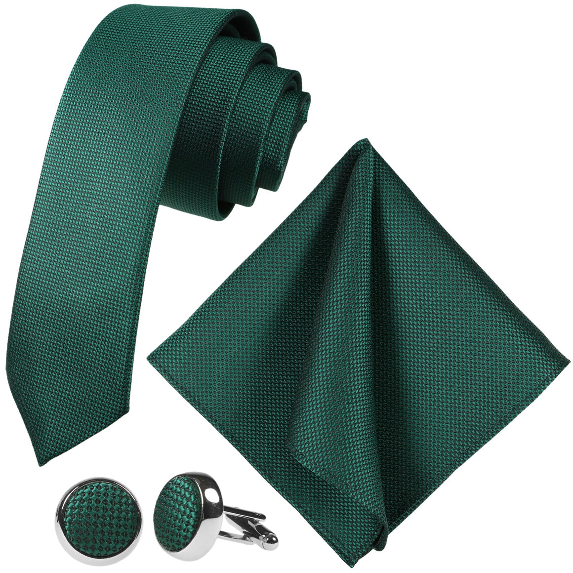GASSANI 3-SET Moos-Grünes Krawattenset, 6cm Schmale Skinny Slim Herren-Krawatte, Hochzeitskrawatte Grün
