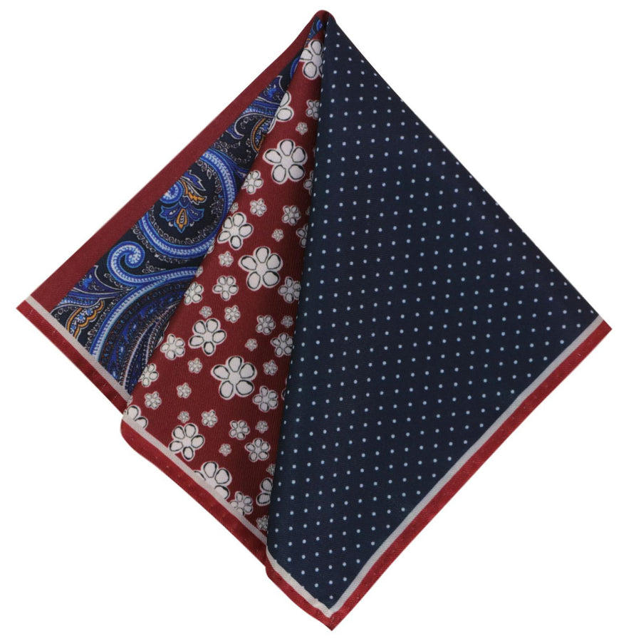 Sada kravat GASSANI, 6 cm široká úzká červená pánská kravata dlouhá, kapesníček barevný 4 designy