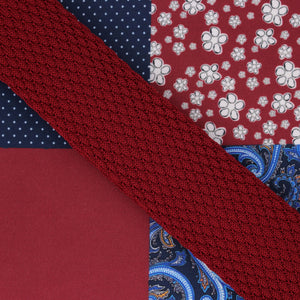 GASSANI Krawatten-Set, 6cm Schmale Gerade Wein-Rote Strick-Krawatte, Wollkrawatte & Einstecktuch Bunt 4 Designs