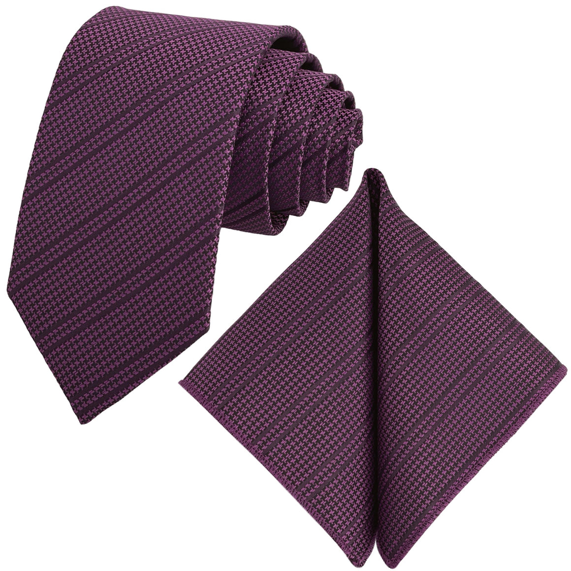 GASSANI 2-SET Krawattenset, Krawatte 8cm Schmal Hahnentritt-Muster Gestreift, Fuchsia Extra Lange Jacquard Herren-Krawatte,  Einstecktuch