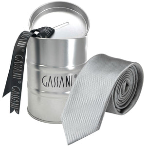 Pánský kravatový pořadač GASSANI 6cm úzký šedý pruhovaný Uni Rips v dárkové krabičce Plechová pokladnička