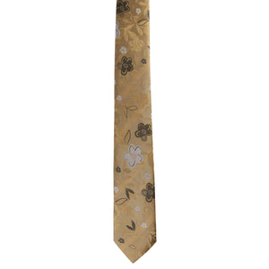 GASSANI 2-SET Krawattenset, Schmale Beige-Goldene Extra Lange Herren-Krawatte Geblümt, 6cm Dünne Jacquard Hochzeitskrawatte Einstecktuch