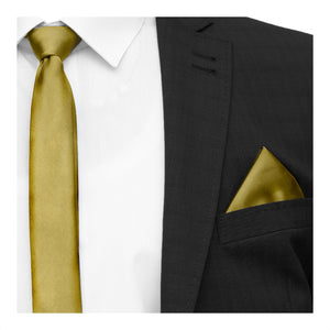 GASSANI 3-SET Krawattenset, 6cm Satin Gold Gelbe Lange Herren-Krawatte, Schmale Skinny Slim-Fit Hochzeitskrawatte