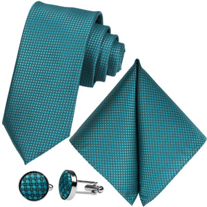 GASSANI 3 pz. Set, cravatta da uomo blu petrolio stretta 8 cm, extra lunga, cravatta da sposa, set cravatta, cravatta da uomo, fazzoletto, gemelli
