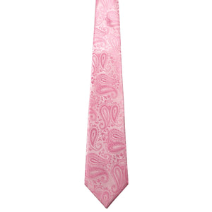 GASSANI 3-SET Krawattenset, Hell-Rosa Schmale Herren-Krawatte Paisley, 7cm Dünne Jacquard Hochzeitskrawatte Einstecktuch Manschettenknöpfe