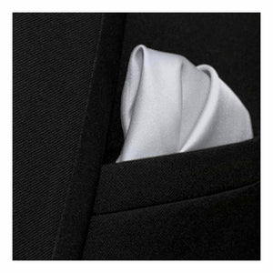 GASSANI 3-SET Satin Plastron Krawattenset, Silber-Graue Hochzeitskrawatte, Krawattenschal und Einstecktuch