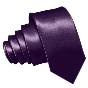 GASSANI 3-SET Satin Krawattenset, 8cm Schmale Lila Dunkel-Violette Herren-Krawatte Einstecktuch, Hochzeitskrawatte