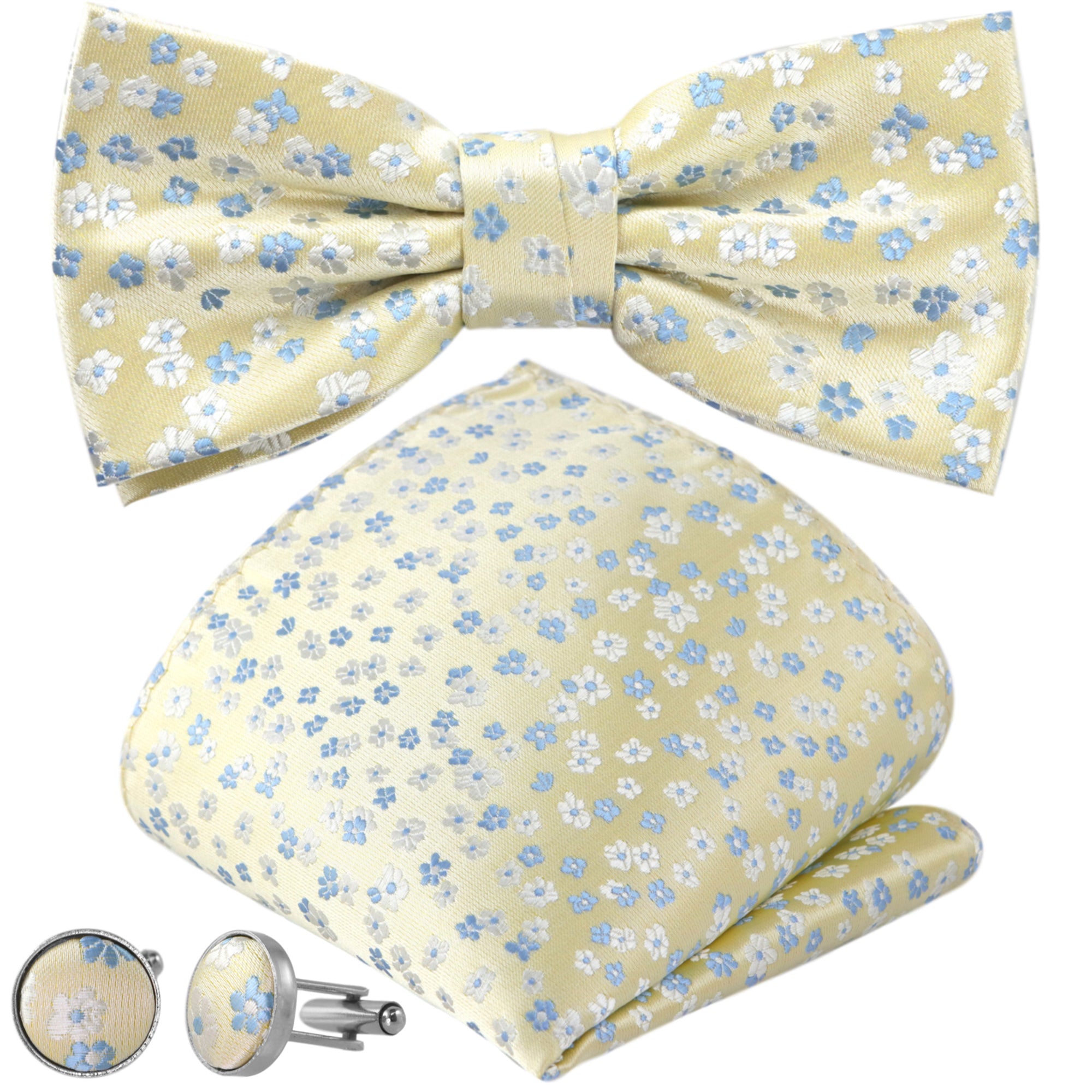 Papillon Uomo In Seta Jacquard Con Fazzoletto - Autoannodabile, Motivo Fiori, Regolabile - Foto 5