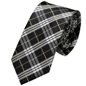 GASSANI 6cm Schmale Schwarz-Grau Karierte Herren-Krawatte, Karo Check-Muster Vintage Schlips Binder