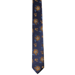 GASSANI 2-SET Krawattenset, Dunkel-Blaue Extra Lange Blumen-Krawatte Gelb-Gold Geblümt, 6cm Dünne Jacquard Herren Hochzeitskrawatte Einstecktuch