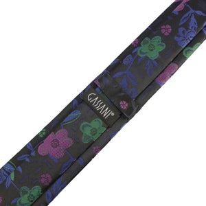 GASSANI 2-SET Krawattenset, Schmale Schwarze Extra Lange Herren-Krawatte Grün Violett Geblümt, 6cm Dünne Jacquard Hochzeitskrawatte Einstecktuch