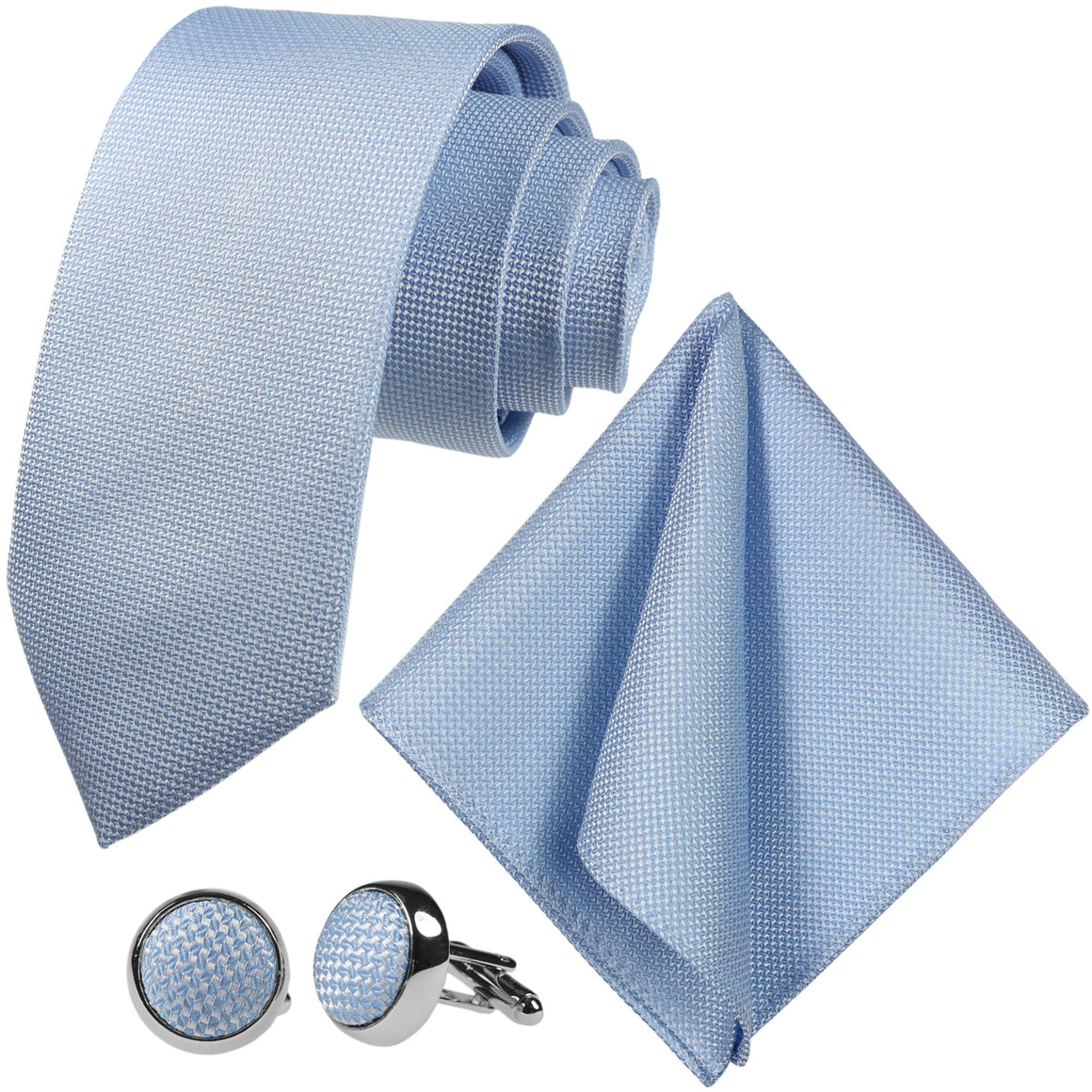 GASSANI 3-SET Hell-Blaue Krawattenset, 8cm Breite Lange Herren-Krawatte, Hochzeitskrawatte Pastellblau