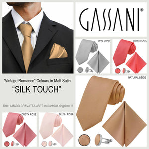 GASSANI 3-SET Krawattenset, 8cm Breite Lange Herren-Krawatte Cremefarben, Hochzeitskrawatte Schmal