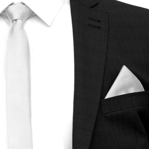 GASSANI 3-SET Krawattenset, 6cm Schmale Weiße Satin Herren-Krawatte, Hochzeitskrawatte Schmal