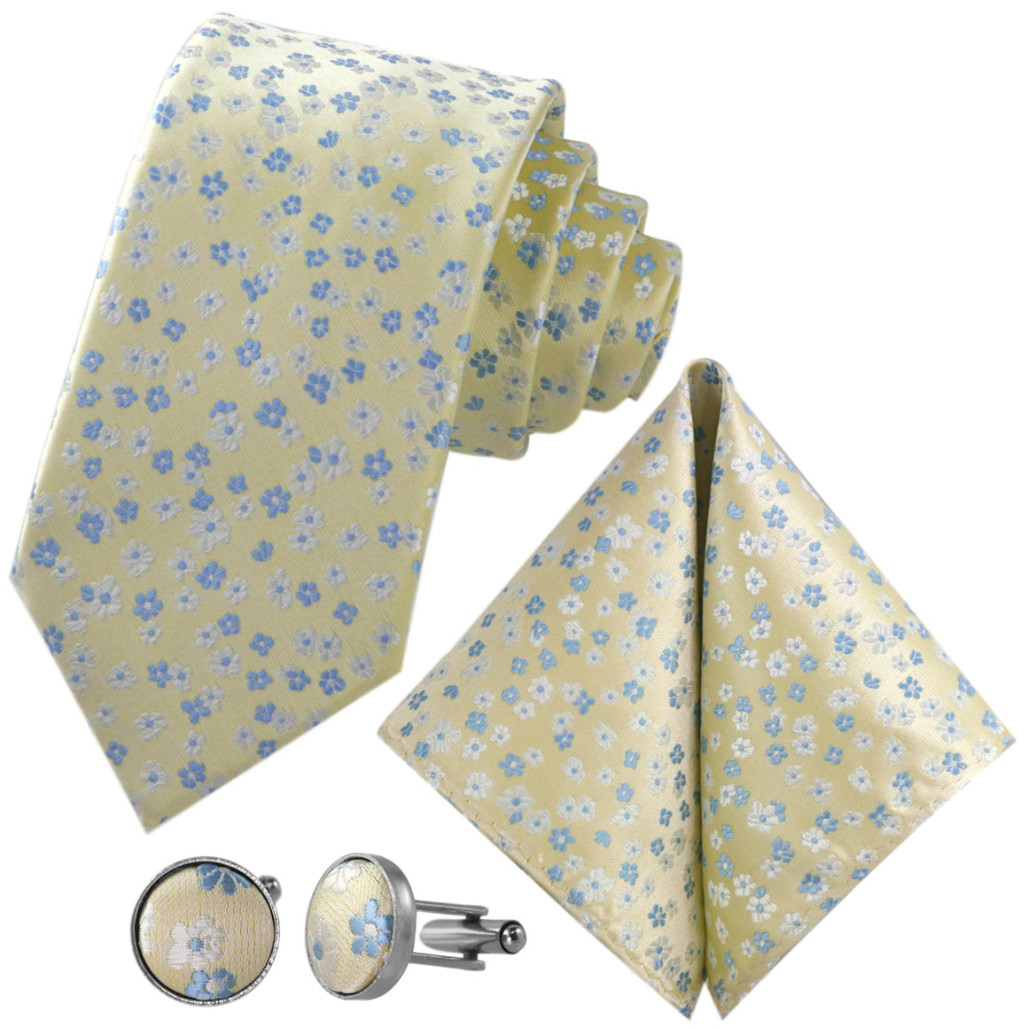 Sada kravat GASSANI 3-SET, šíře 8 cm Dlouhá světle žlutá pánská kravata, svatební kravata úzká