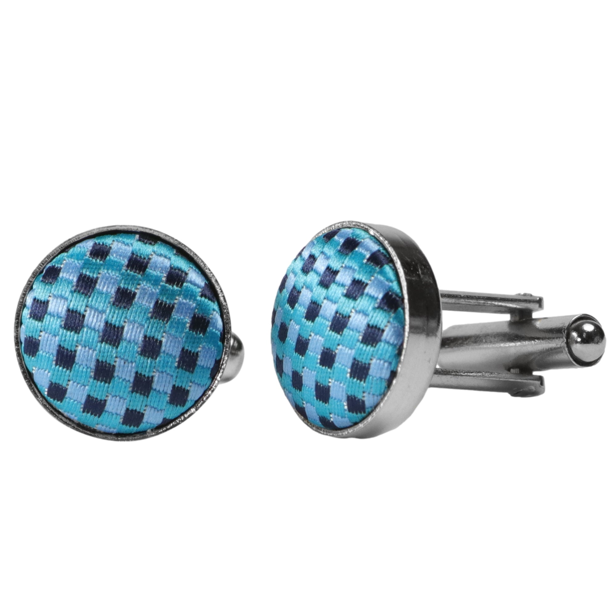 Cravatta a Quadri di Seta Blu Bianco Marrone 6457 Cravatta a Quadri di Seta Blu Bianco Marrone 6457