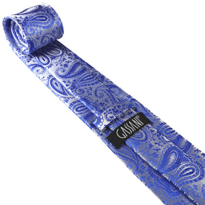 GASSANI 3-SET Krawattenset Grau-Royalblau, Schmale Herren-Krawatte Paisley, 7cm Dünne Jacquard Hochzeitskrawatte Einstecktuch Manschettenknöpfe