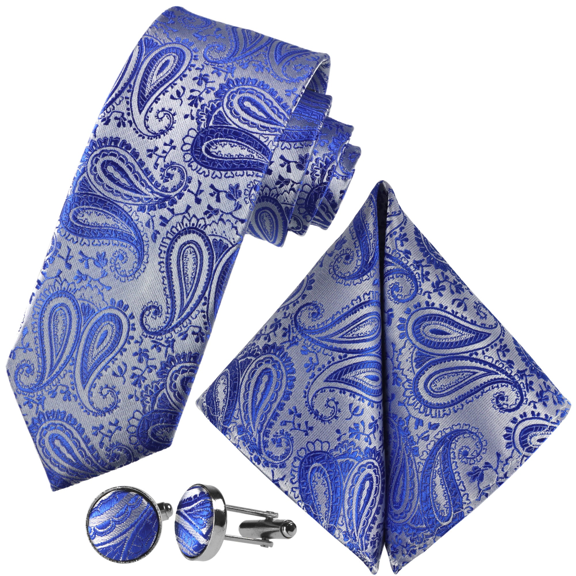 Kaufen Sie Silber-Blaue Paisley-Krawatte | GASSANI designt - GASSANIshop.de für Krawatten