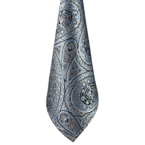 GASSANI 3-SET Krawattenset, Schwarz-Himmelblaue Schmale Herren-Krawatte Paisley, 7cm Dünne Jacquard Hochzeitskrawatte Einstecktuch Manschettenknöpfe