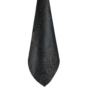 GASSANI 3-SET Krawattenset, Schwarze Schmale Herren-Krawatte Paisley, 7cm Dünne Jacquard Hochzeitskrawatte Einstecktuch Manschettenknöpfe