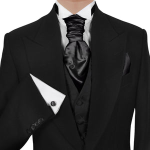 GASSANI 3-SET Satin Plastron Krawattenset, Schwarze Breite Hochzeitskrawatte, Krawattenschal und Einstecktuch
