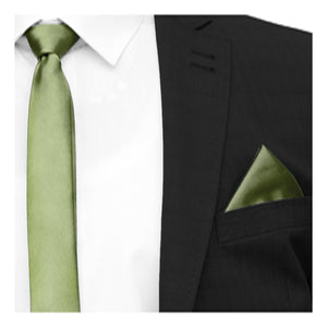 GASSANI 3-SET Krawattenset, 6cm Schmale Satin Reseda-Gruene Lange Herren-Krawatte, Hochzeitskrawatte Schmal