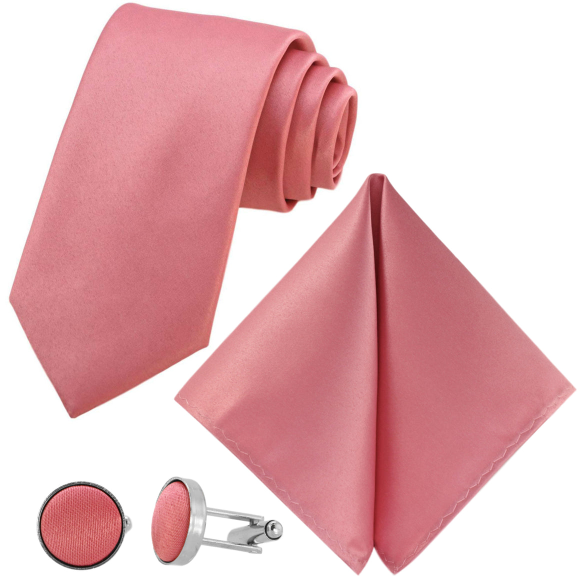 GASSANI 3-SET Krawattenset, 8cm Breite Lange Herren-Krawatte Rosa-farben, Hochzeitskrawatte Schmal