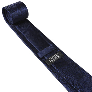 GASSANI 3-SET Schmale Stahlblaue Herren-Krawatte Paisley, 7cm Dünne Jacquard Hochzeitskrawatte Einstecktuch Manschettenknöpfe, Krawattenset Blau