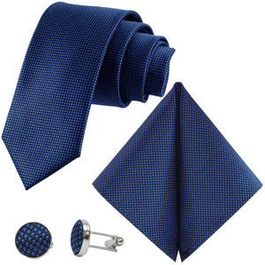 GASSANI 3 ks. Sada 8cm Skinny Royal Blue Pánská Extra dlouhá kravata Sada Svatební Kravata Pánská Kravata Kapesní manžetové knoflíčky