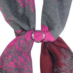 GASSANI Damen-Schal Pink Anthrazit Bordeaux-Rot und Schalring, Wollschal Weich und Warm, Lebensbaum-Muster Vintage Tuchring