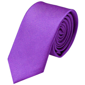 GASSANI 6cm Schmale Violette Gestreifte Uni Rips Herren-Krawatte, Schlips Binder In Geschenk-Box Dose Blech-Spardose